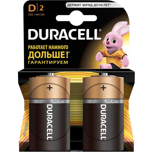  питания Duracell LR20-2BL 2шт размер D