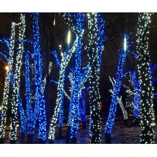 Светодиодная гирлянда на деревья, спайдер, Клип лайт Луч 2, 2х25, 50м, 500 LED, 24B, холодный белый, мерцание синий