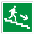 Знак эвакуационный "Направление к эвакуационному выходу по лестнице НАПРАВО вниз", 200x200мм