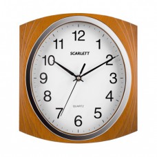 Часы настенные SCARLETT SC-55RB квадрат, белые, коричневая рамка