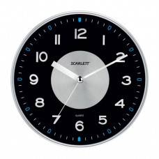 Часы настенные SCARLETT SC-55E, круг, черные, серебристая рамка