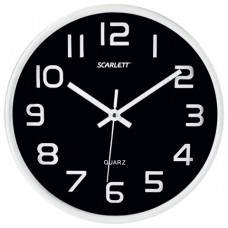 Часы настенные SCARLETT SC-WC1001O круглые, черные, серебристая рамка